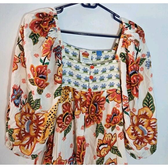 Farm Rio Anthropologie Long Tunic Top Duster Shirt Dress Leopard Floral S NWT - Picture 8 of 12